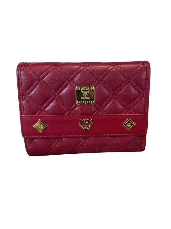 MCM Handbags - Authentic MCM Quilted Red Leather Wallet with Gold Hardware